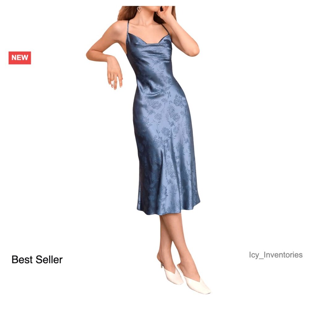 Satin Slip Dress Elegant Minimal Chic Evening Party Wear Cowl Neck Midi